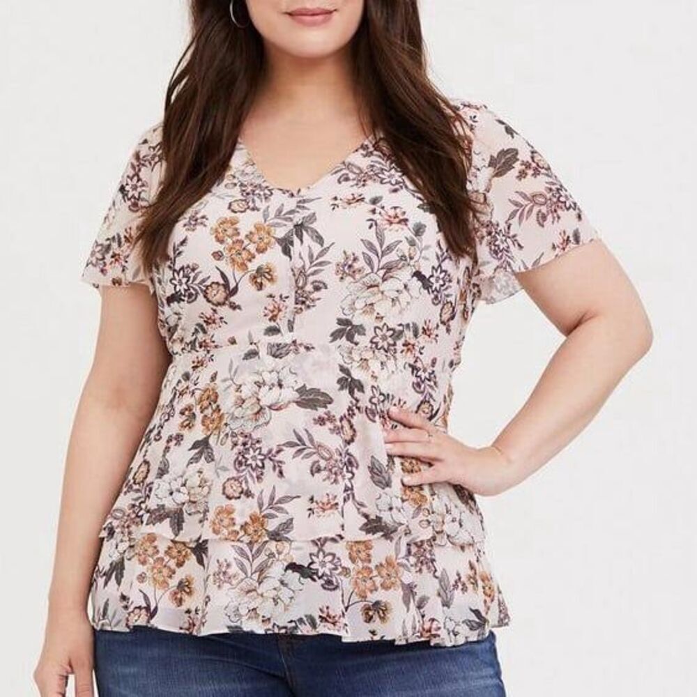 Torrid Blush Pink Floral Chiffon Tiered Babydoll Top 3X